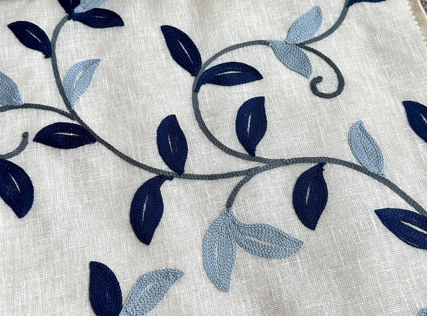 Blue Embroidered Linen Curtain, photo 1 of 7