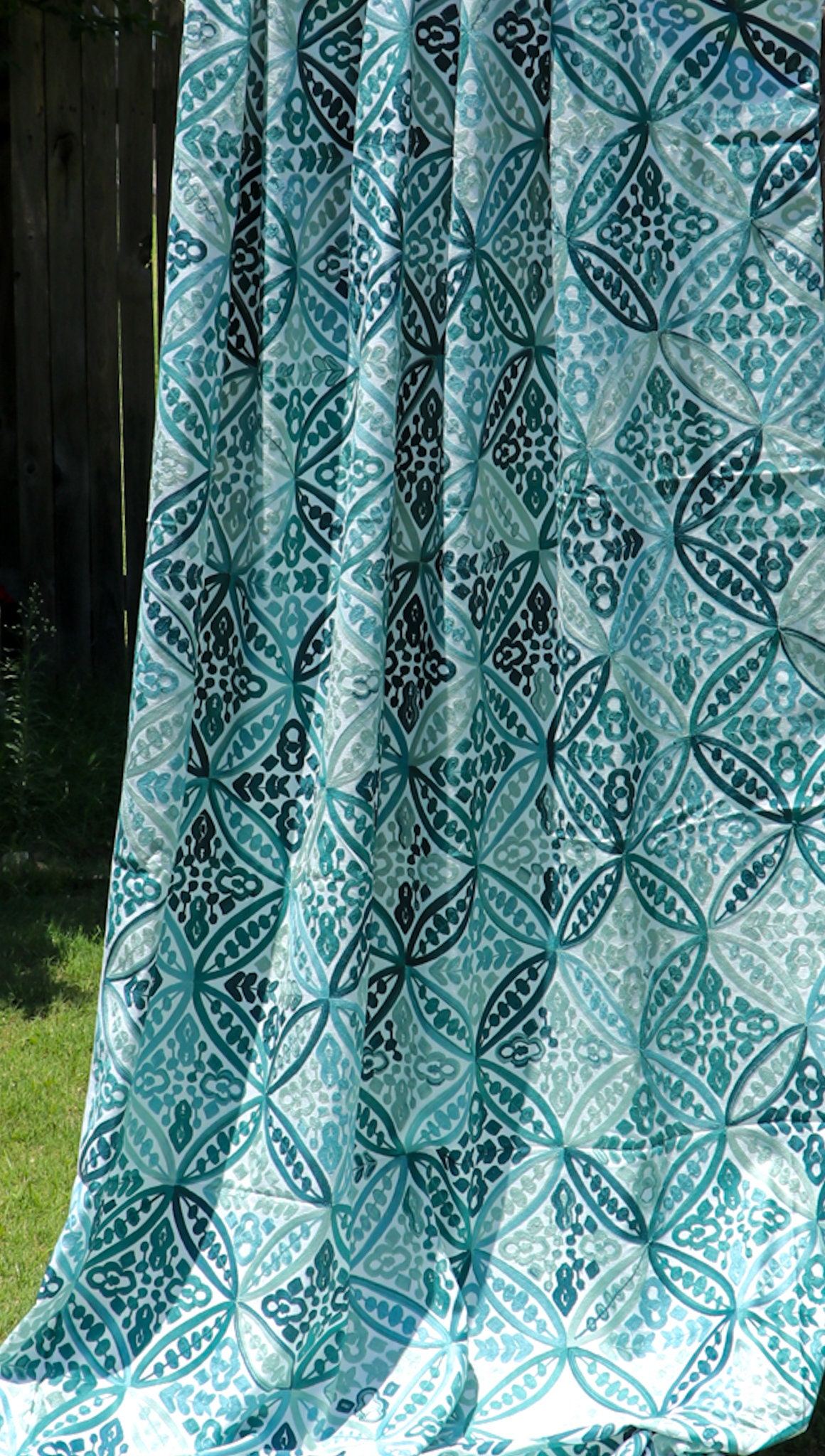 Teal Blue Floral Embroidered Curtain, photo 1 of 5