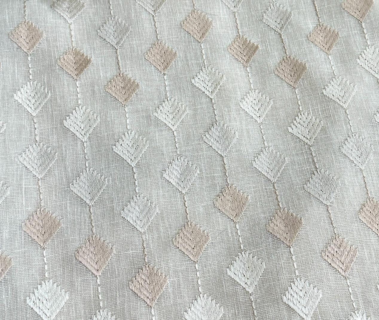 Embroidered Diamond Curtains, White & Peach, photo 1 of 6