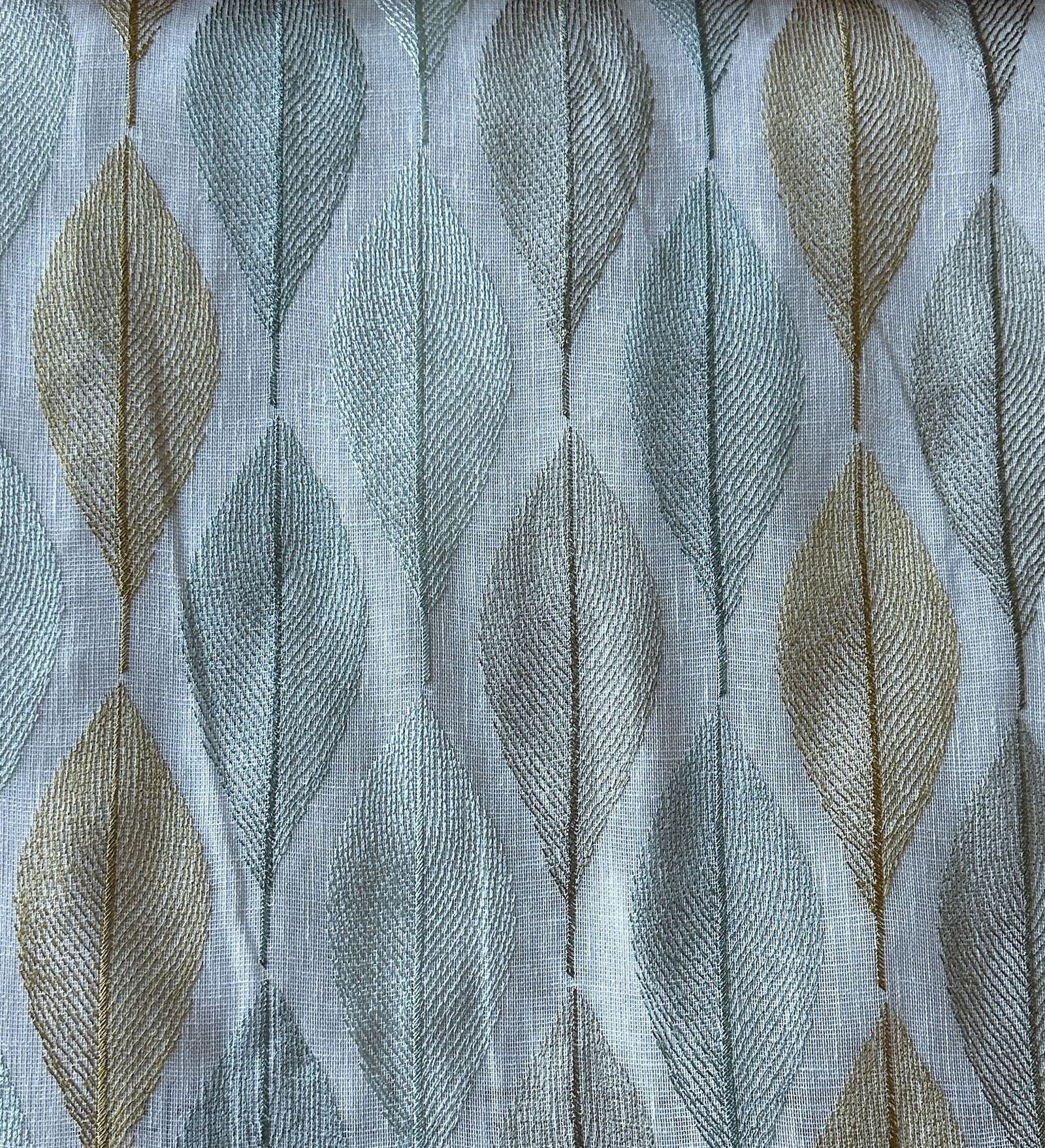 Embroidered Leaf Curtain Panel, White, Olive & Turquoise Blue, photo 1 of 10