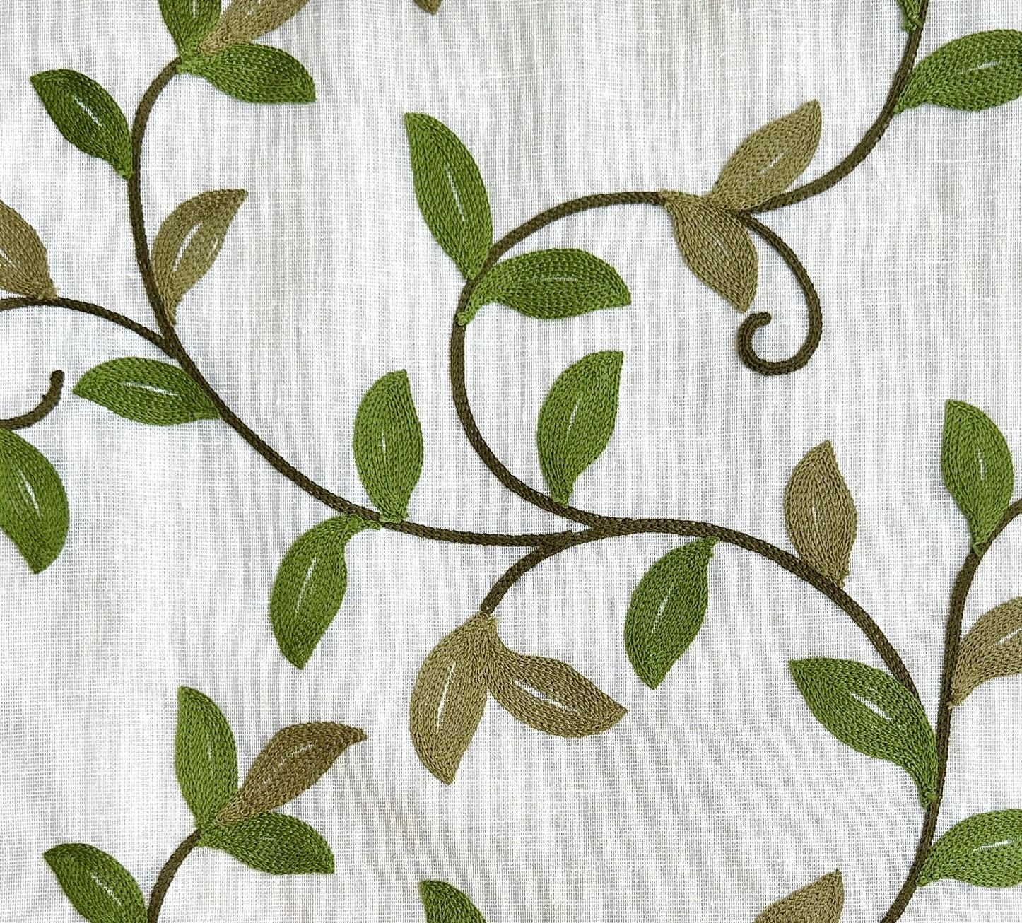Embroidered Leaf Curtain Panel, Olive Green, photo 1 of 4