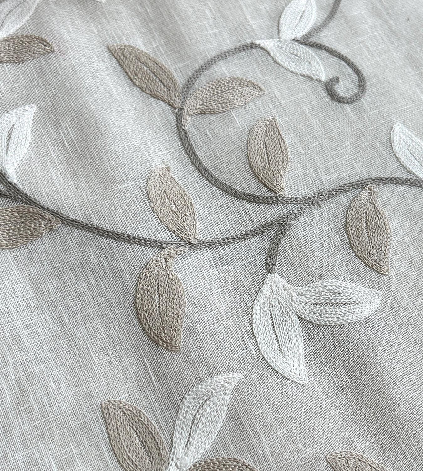 Embroidered Linen Curtain Panel, Beige & Taupe, photo 1 of 9