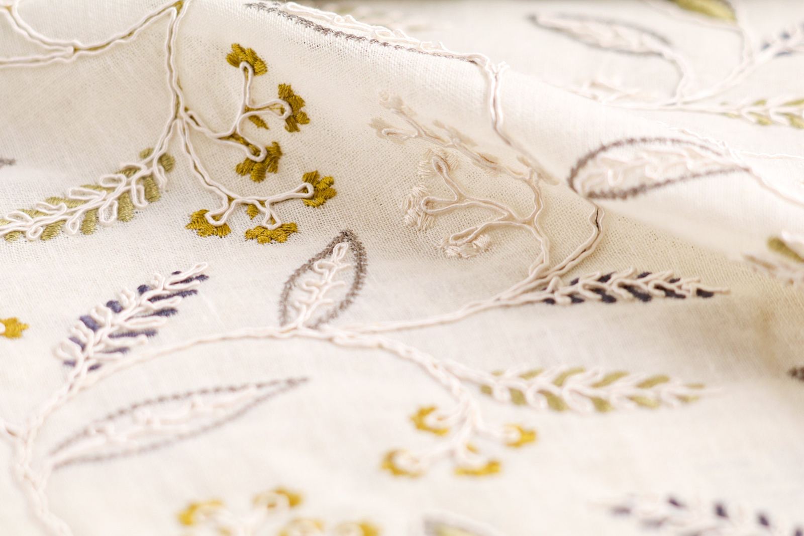 Floral Embroidered Curtain Panel, White, photo 1 of 7