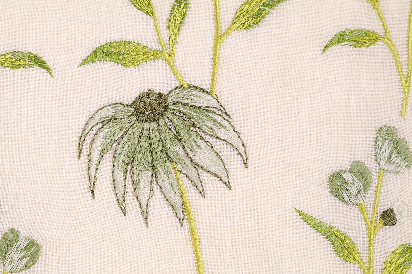 Floral Embroidered Curtain Panel, White, Green & Yellow, photo 1 of 7