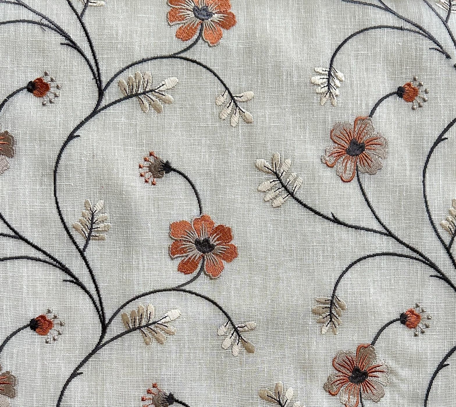 Floral Embroidered Linen Blend Fabric, photo 1 of 6