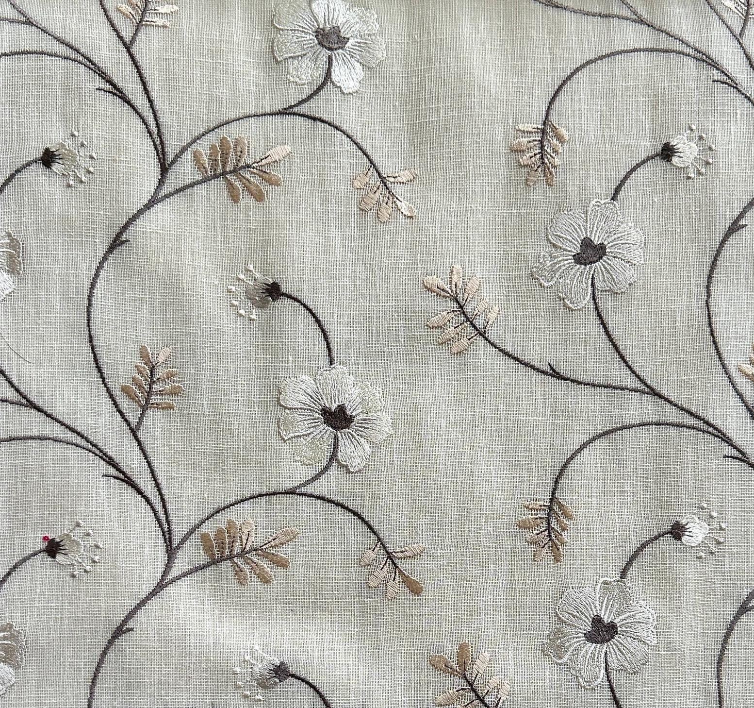 Floral Embroidered Linen Fabric, photo 1 of 7