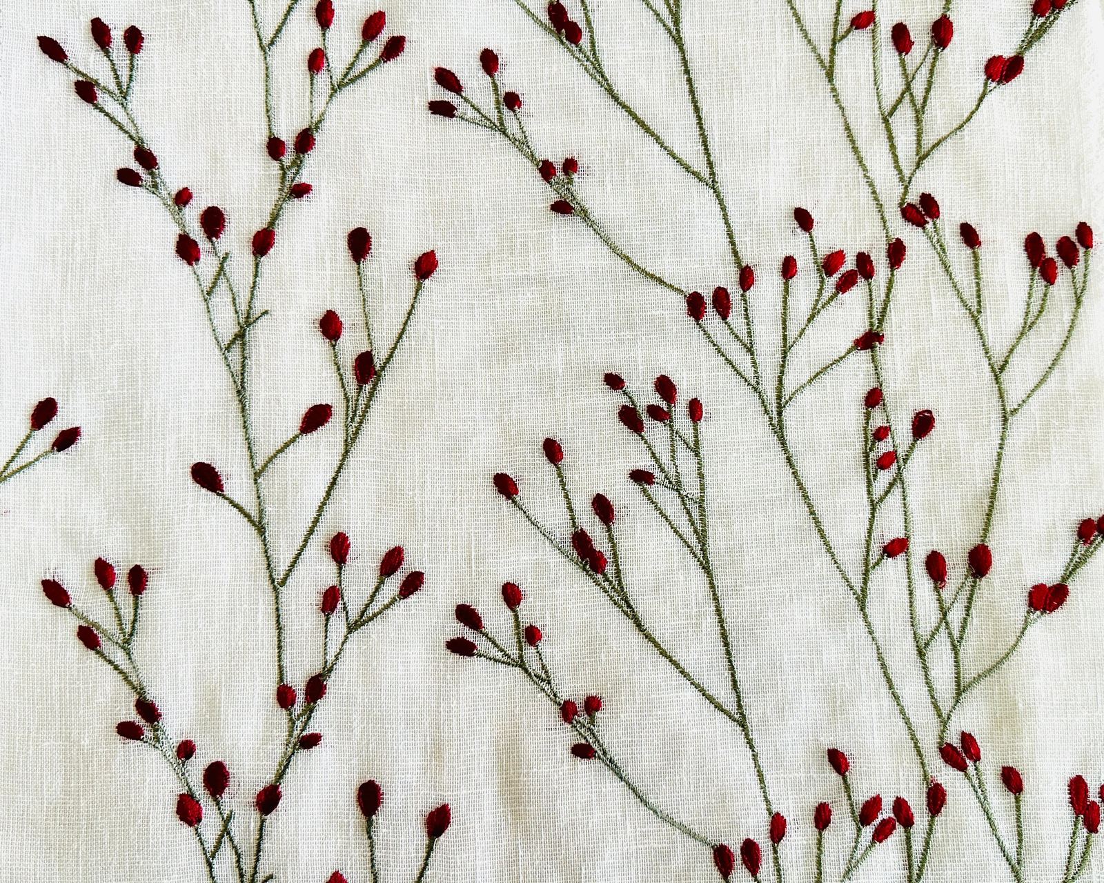 Floral Embroidery Curtain Panel, White & Red, photo 1 of 10