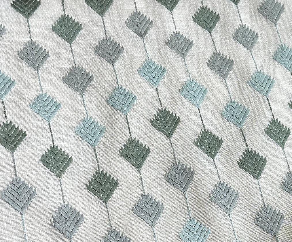 Geometric Diamond Embroidery Curtain, Blue & Green, photo 1 of 6