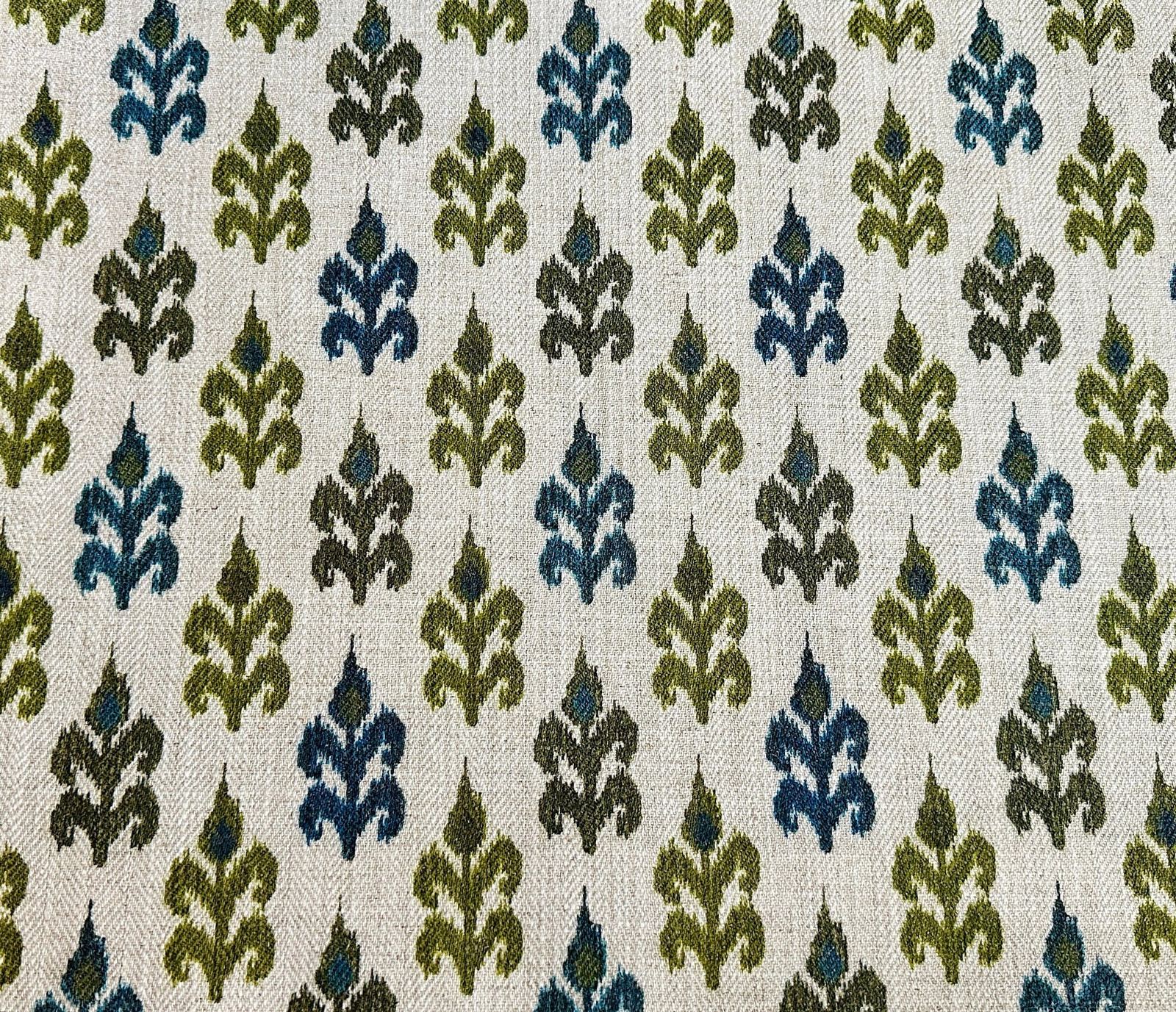 Green & Blue Fleur-de-lis Ikat Fabric, photo 1 of 7