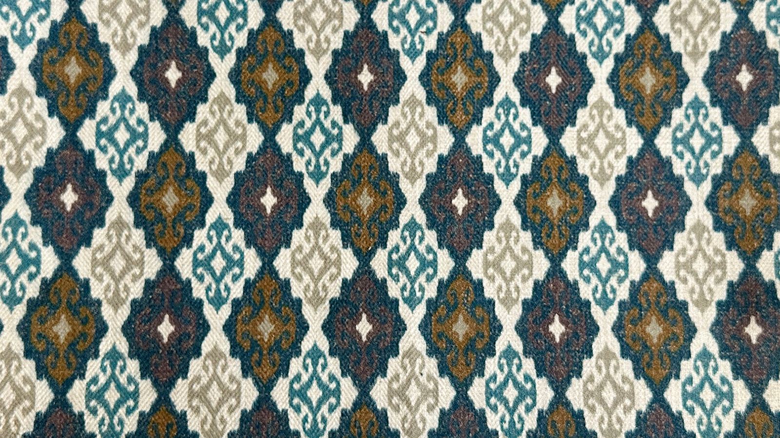 Ikat Curtain Panel, Teal, White & Brown, photo 1 of 5