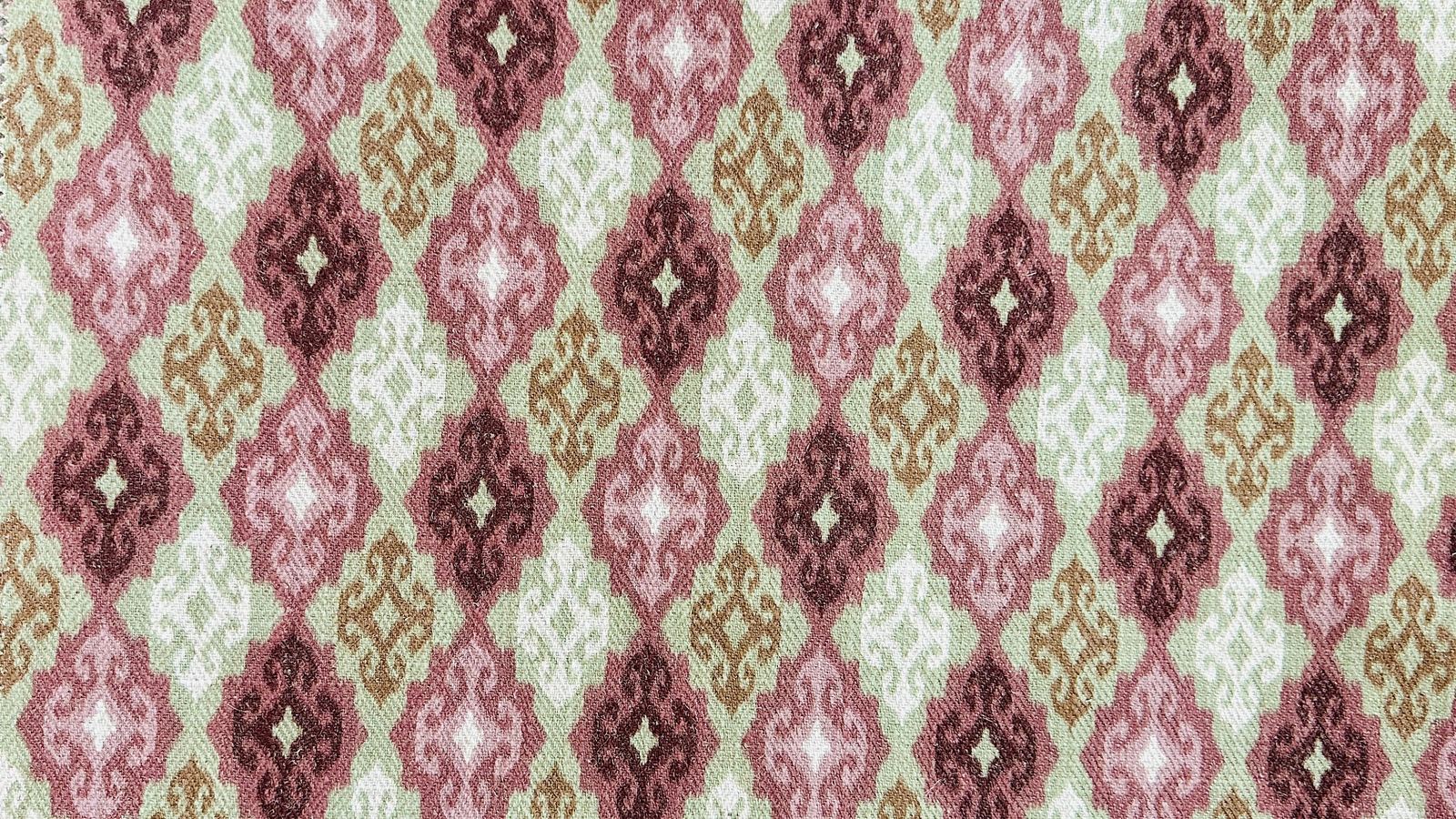 Indian Ikat Curtain Panel, Rosy Brown, Green & Pink, photo 1 of 9