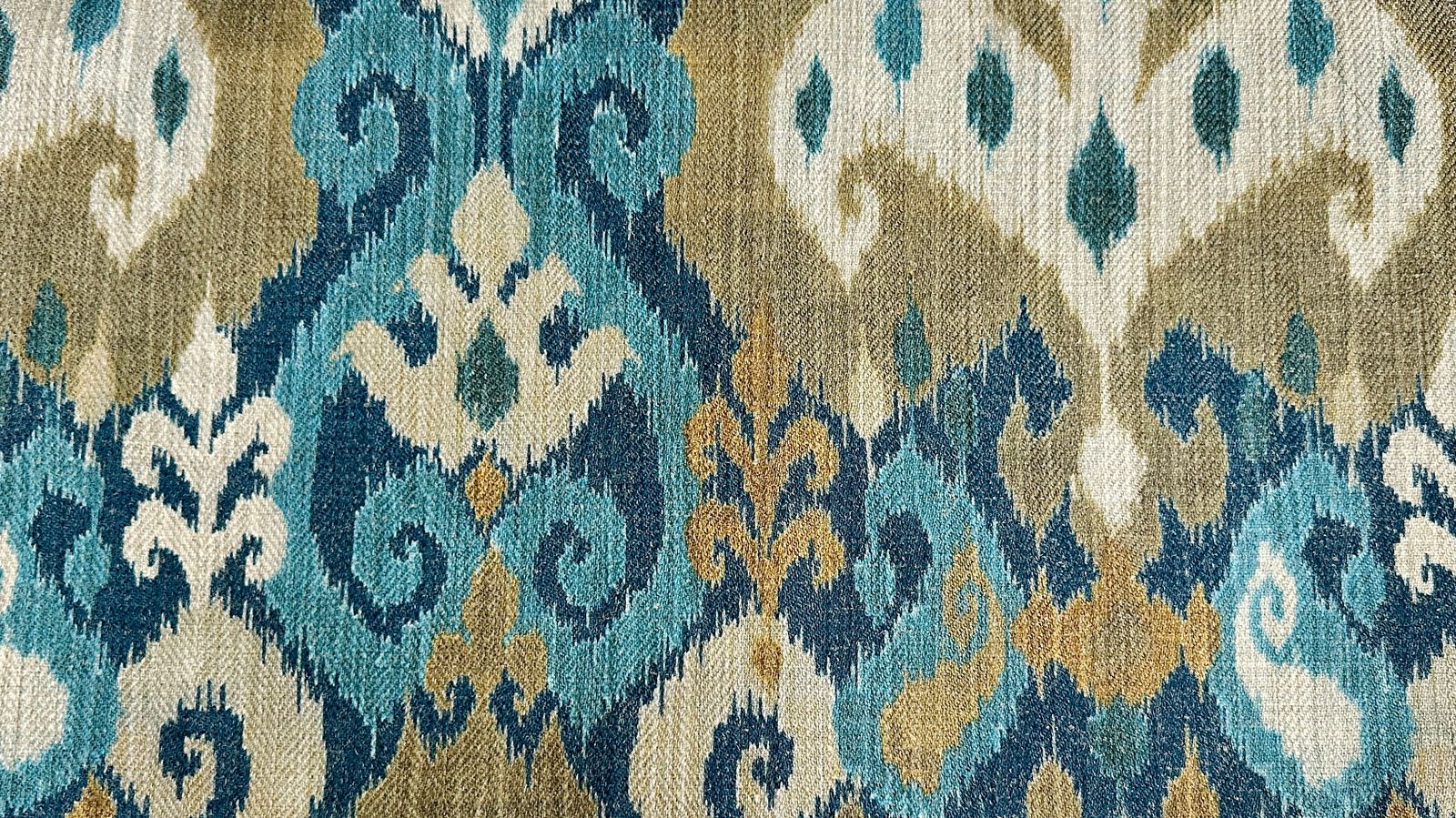 Teal Ikat Curtain Panel, Teal, Khaki & White, photo 1 of 6