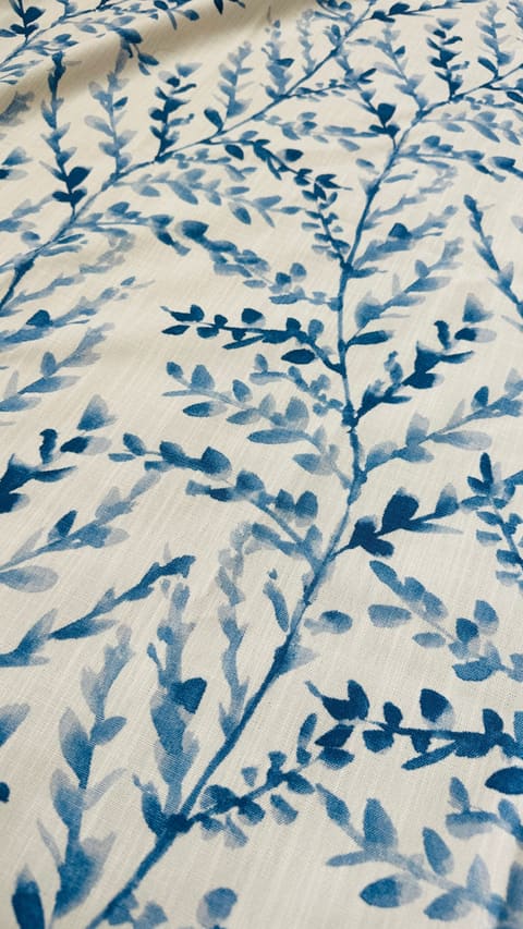 Botanical Curtain Panel: Blue & White Watercolor Leaf Drapes — photo 2
