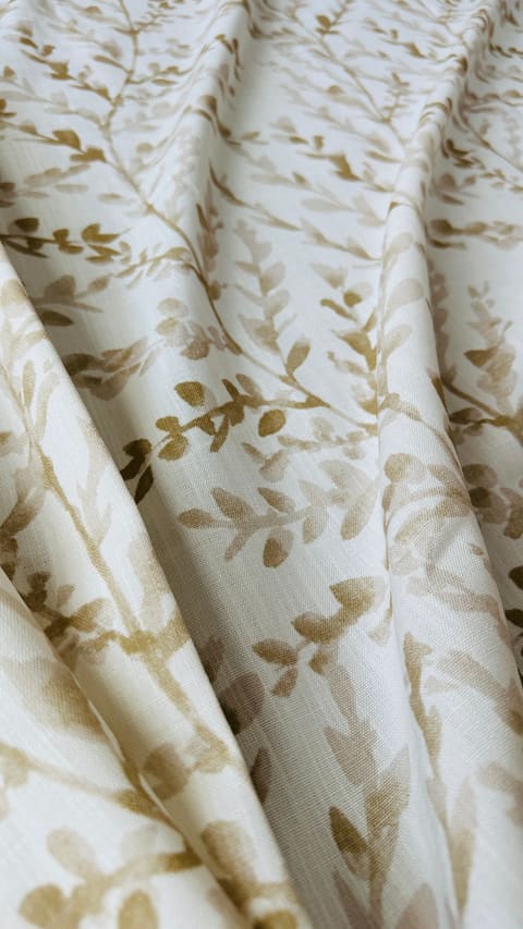 Botanical Curtain Panel: Khaki & White Leaf Print, Custom Length — photo 1