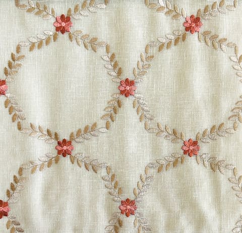 Coral Damask Curtain Panel: Custom Embroidered Medallion Drapery — photo 1