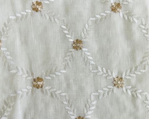 Custom Beige Damask Curtain: Medallion Embroidery, Living Room Drapery — photo 1