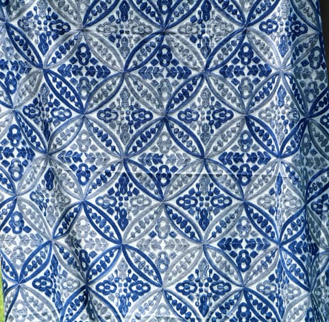 Custom Boho Chic Curtain: Dark Blue Floral Aari Embroidery — photo 1
