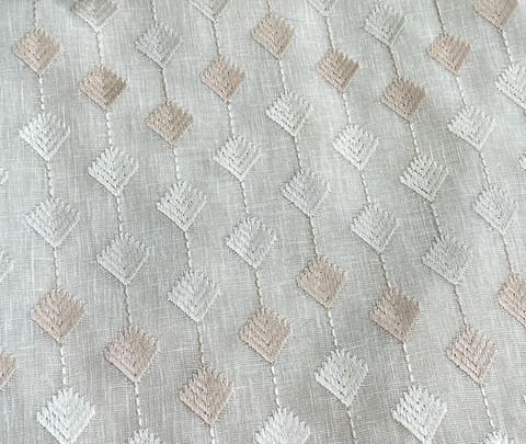 Embroidered Diamond Curtains: White & Peach Geometric Pattern — photo 1