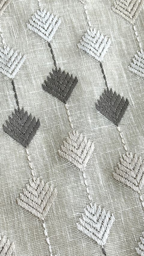 Embroidered Diamond Shower Curtain: Geometric White Gray Beige Drapes — photo 1