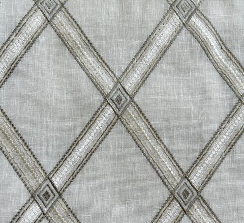 Embroidered Geometric Fabric: Off White/Grey Diamond Pattern - Curtains, Upholstery — photo 1
