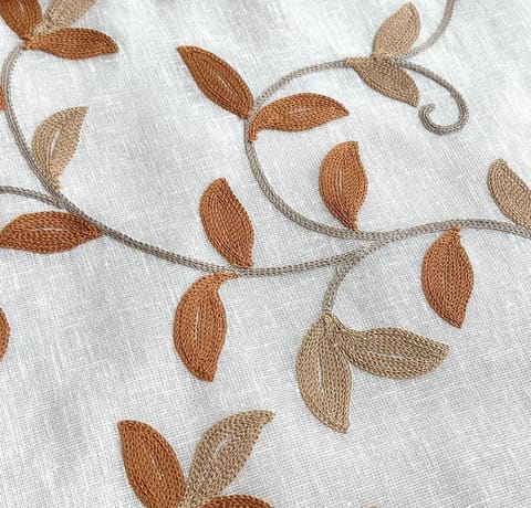 Embroidered Linen Curtain: Rust Beige Leaf Vines, Customizable Drapes — photo 1
