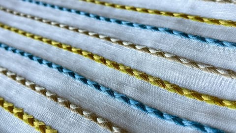 Embroidered Stripe Curtain Panel: Custom Valance Roman Shade Fabric — photo 1
