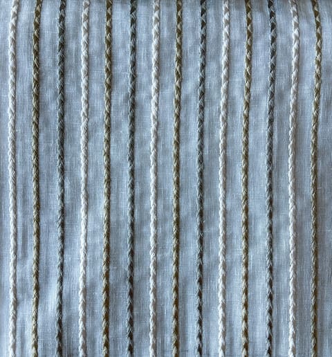 Embroidery Fabric Curtain: White, Grey, Beige Vertical Stripes — photo 1