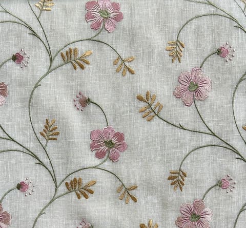 Floral Embroidered Linen Blend Curtain: Pink & White Bloom Collection — photo 1