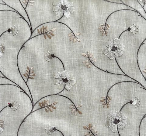 Floral Embroidered Linen Fabric: White Beige Curtains, Drapes — photo 1