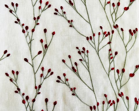 Floral Embroidery Curtain Panel: White & Red Botanical Drapes — photo 1