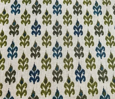Green & Blue Fleur-de-lis Ikat Fabric: Polyester Linen Blend — photo 1