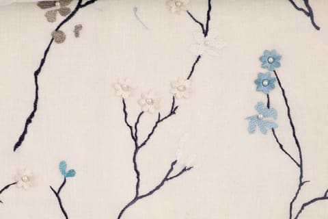 Luxury Sheer Custom Curtains Valance Roman Shade in White/Blue Modern Floral  Pattern Fabric — photo 1