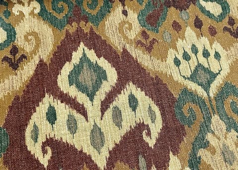 Rustic Ikat Fabric: Brown, Green, Beige Geometric Upholstery & Curtains — photo 1